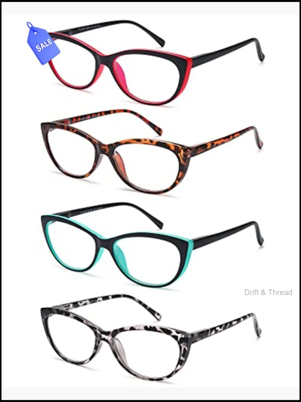 Cat Eye Blue Light Blocking Reading Glasses 4 Pack Spring Hinge 1.25